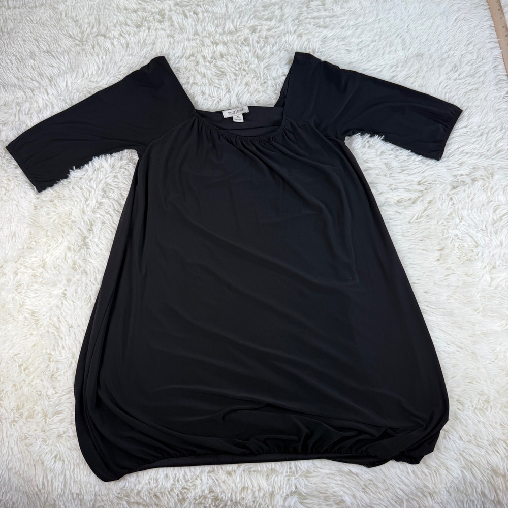 White House Black Market Black Square Neck Bubble Hem Mini Dress Size Medium Y2K